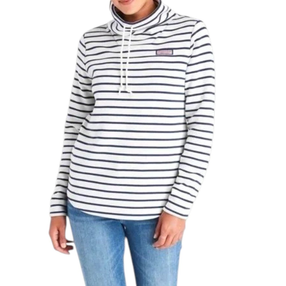 Vineyard Vines The Shep Shirt Funnel Neck Women Medium White Navy Striped Preppy